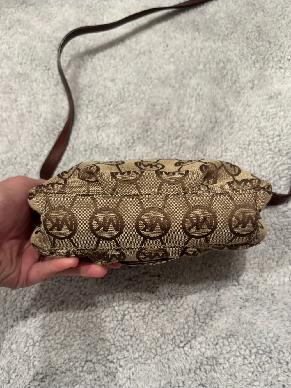 Michael Kors Beige and Brown Logo Crossbody with Gold Hardware